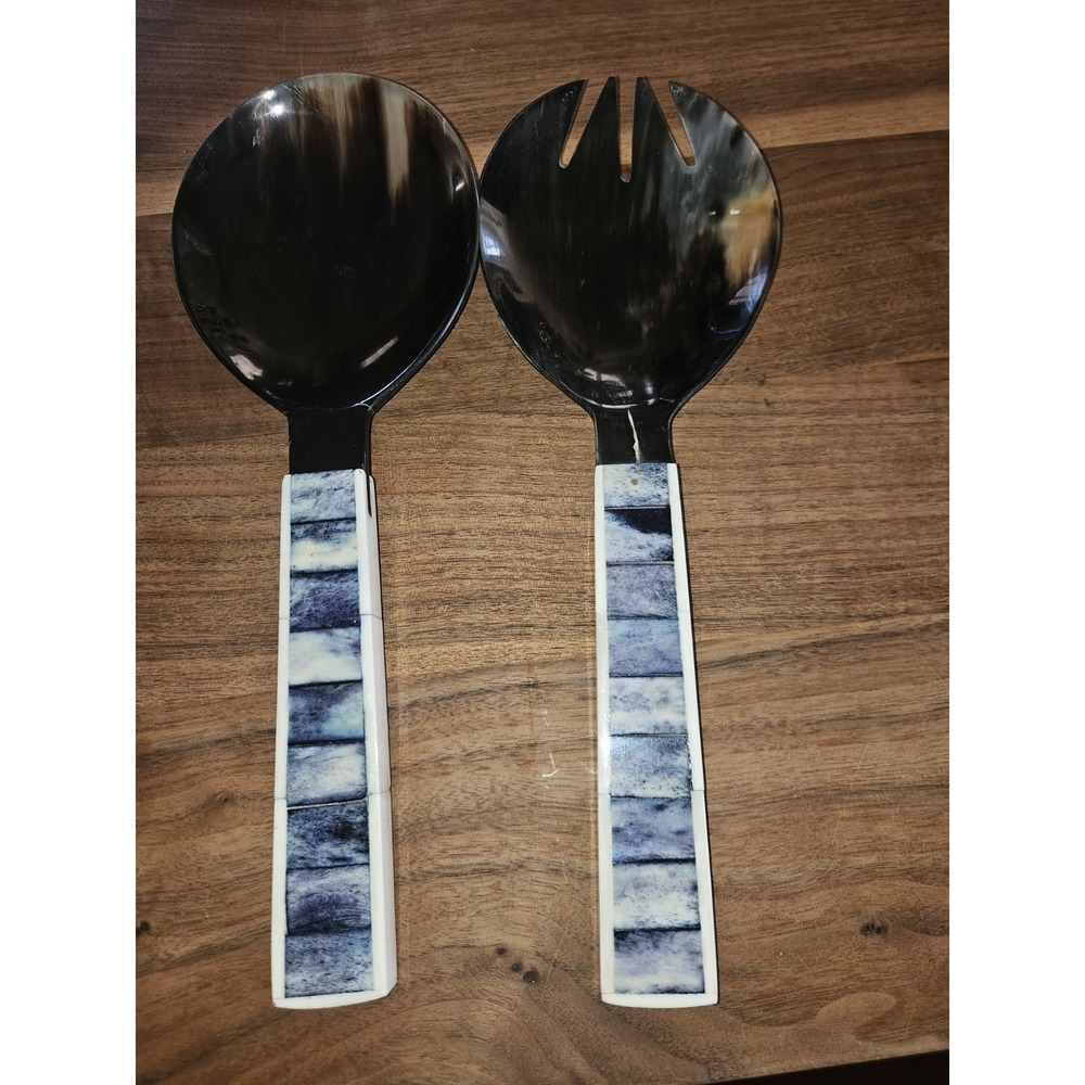 Salad Server Set, Made Of Bone With Mother Of Pearl Inlay